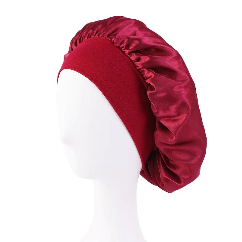 New Women'S Satin Solid Wide - Brimmed Sleeping Hat Unisex Head Wrap Elastic Band Cap Hair Care Bonnet Night Hat Bonnet De Nuit - Avero