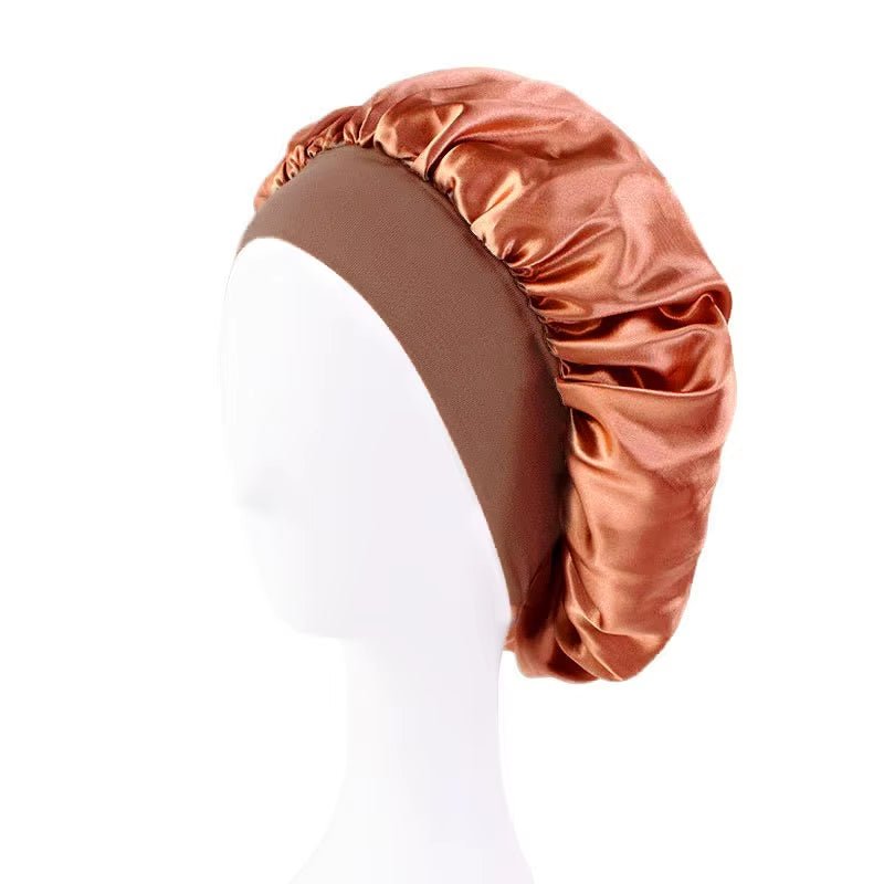 New Women'S Satin Solid Wide - Brimmed Sleeping Hat Unisex Head Wrap Elastic Band Cap Hair Care Bonnet Night Hat Bonnet De Nuit - Avero