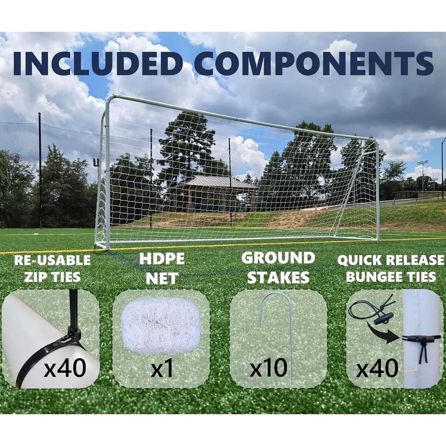 Official Size 24 X 8 X 5 Ft. Steel Soccer Goal. Heavy Duty Frame w/Net. Tournament, Regulation Size. Professional Portable Pract - Avero