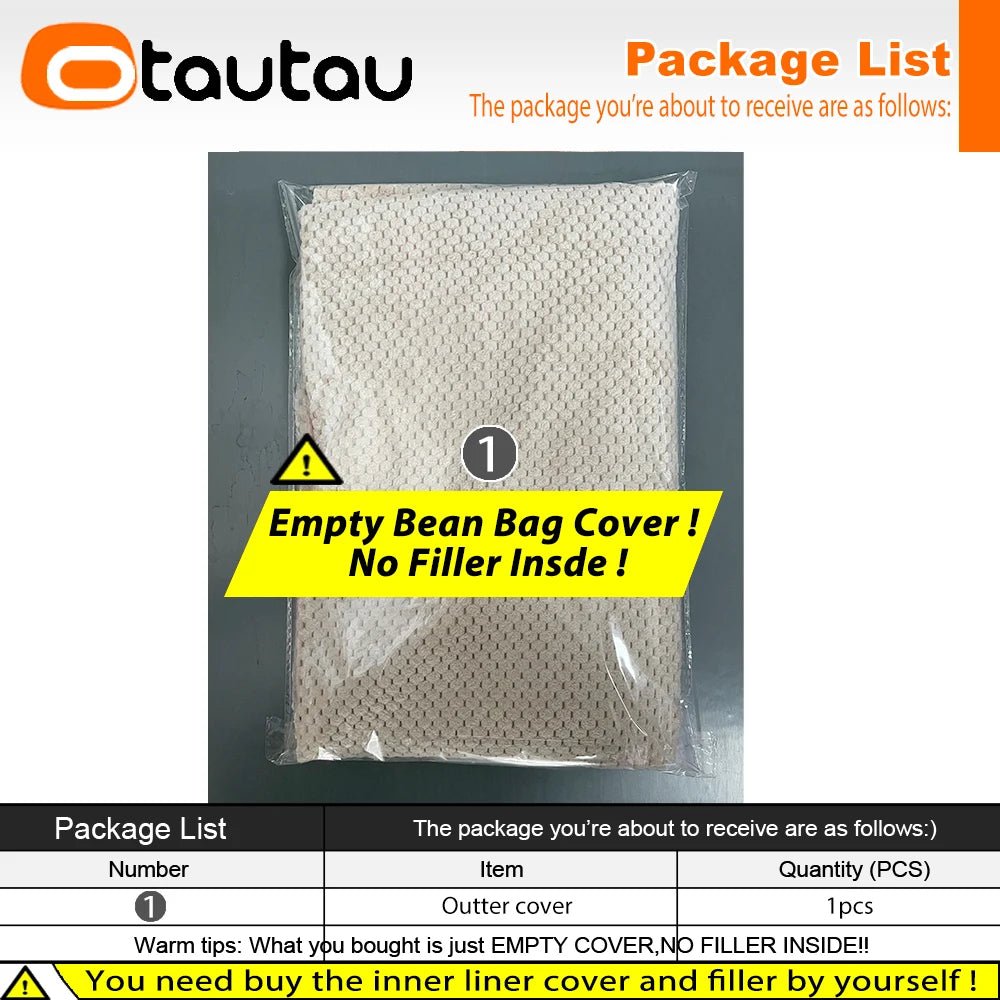 OTAUTAU Soft Waffle 1 - 2 Seat Bean Bag Couch Cover Set Without Filler Beanbag Armchair Lazy Sofa Bed Lounger Ottoman Stool SF182 - Avero