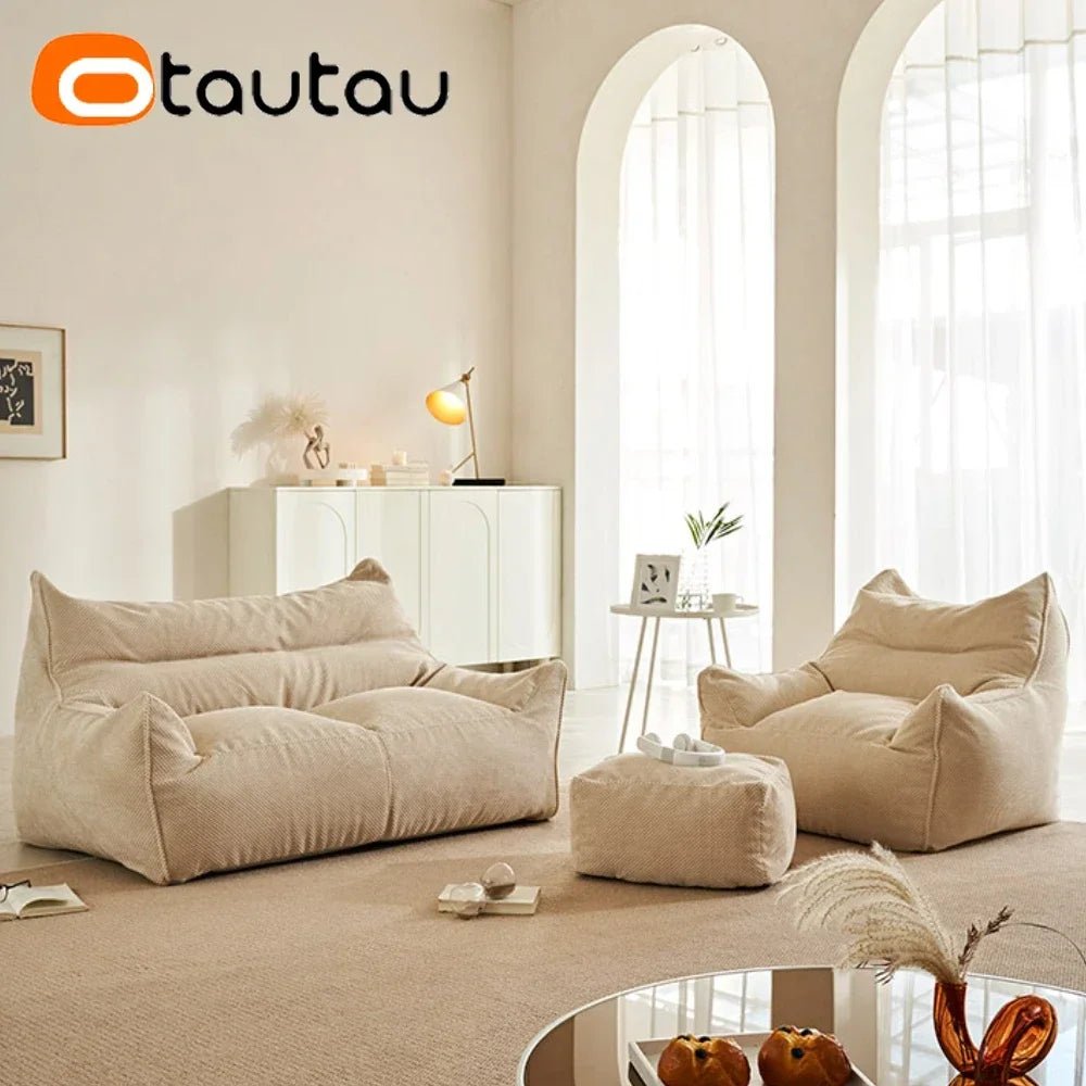 OTAUTAU Soft Waffle 1 - 2 Seat Bean Bag Couch Cover Set Without Filler Beanbag Armchair Lazy Sofa Bed Lounger Ottoman Stool SF182 - Avero