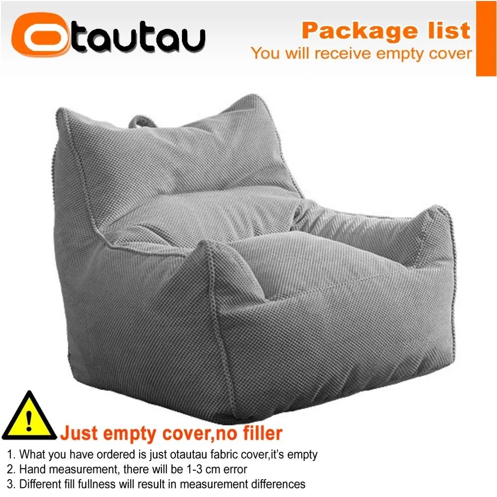 OTAUTAU Soft Waffle 1 - 2 Seat Bean Bag Couch Cover Set Without Filler Beanbag Armchair Lazy Sofa Bed Lounger Ottoman Stool SF182 - Avero