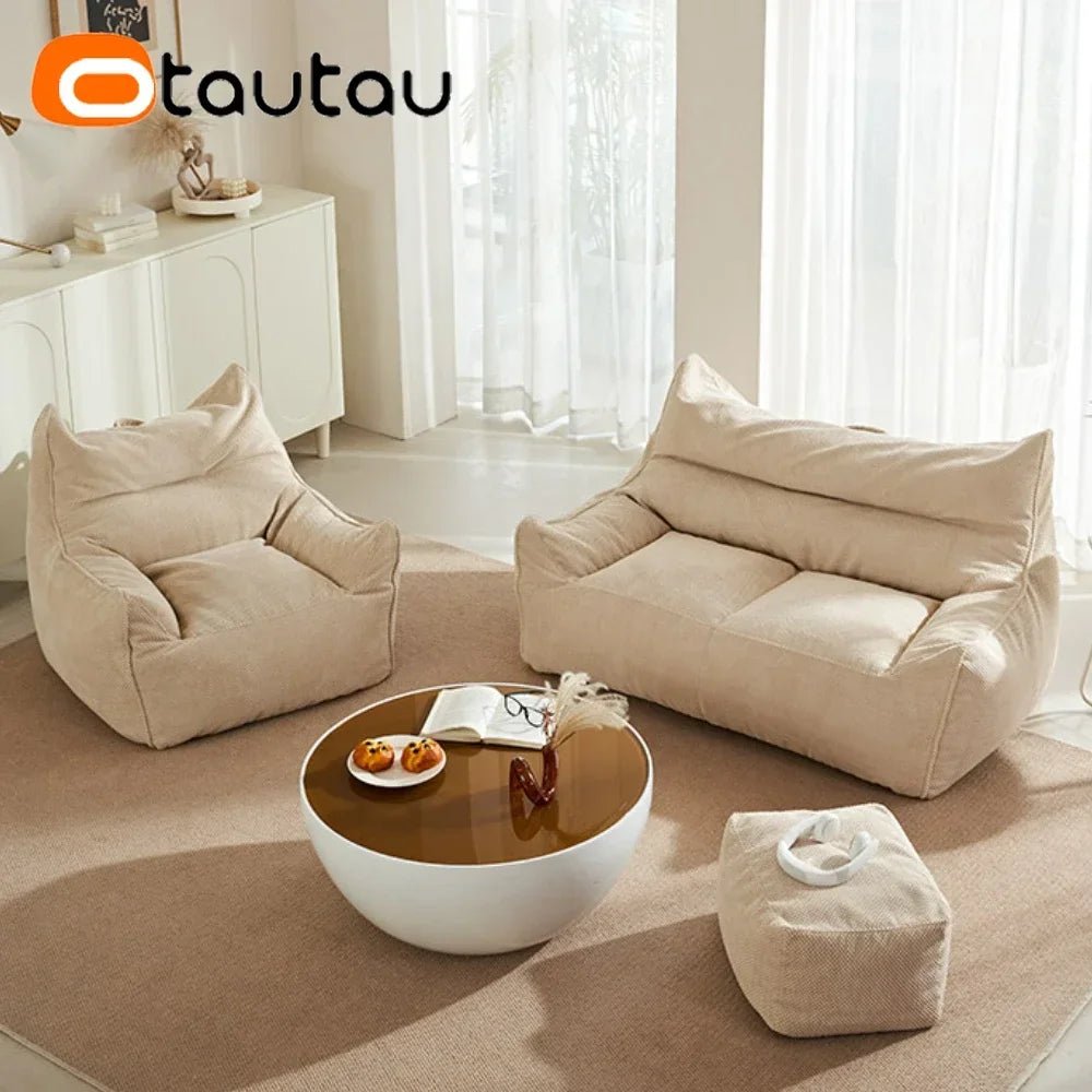 OTAUTAU Soft Waffle 1 - 2 Seat Bean Bag Couch Cover Set Without Filler Beanbag Armchair Lazy Sofa Bed Lounger Ottoman Stool SF182 - Avero
