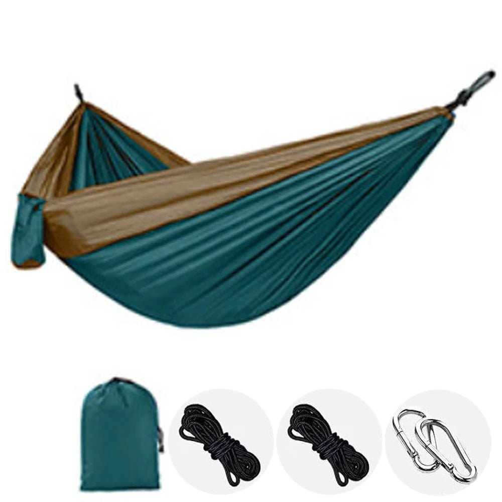 Outdoor Single Person Camping Hammock With Nylon Color Matching Hammock High Strength Parachute Fabric Portable Hanging Bed - Avero