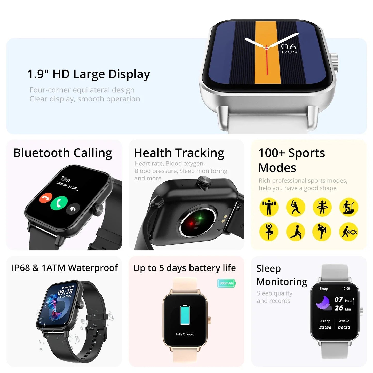 P81 Voice Calling Smart Watch Ultra 1.9 Inch Screen 24H Health Monitor 100+ Sports Modes, Bluetooth Smartwatch Men Women - Avero