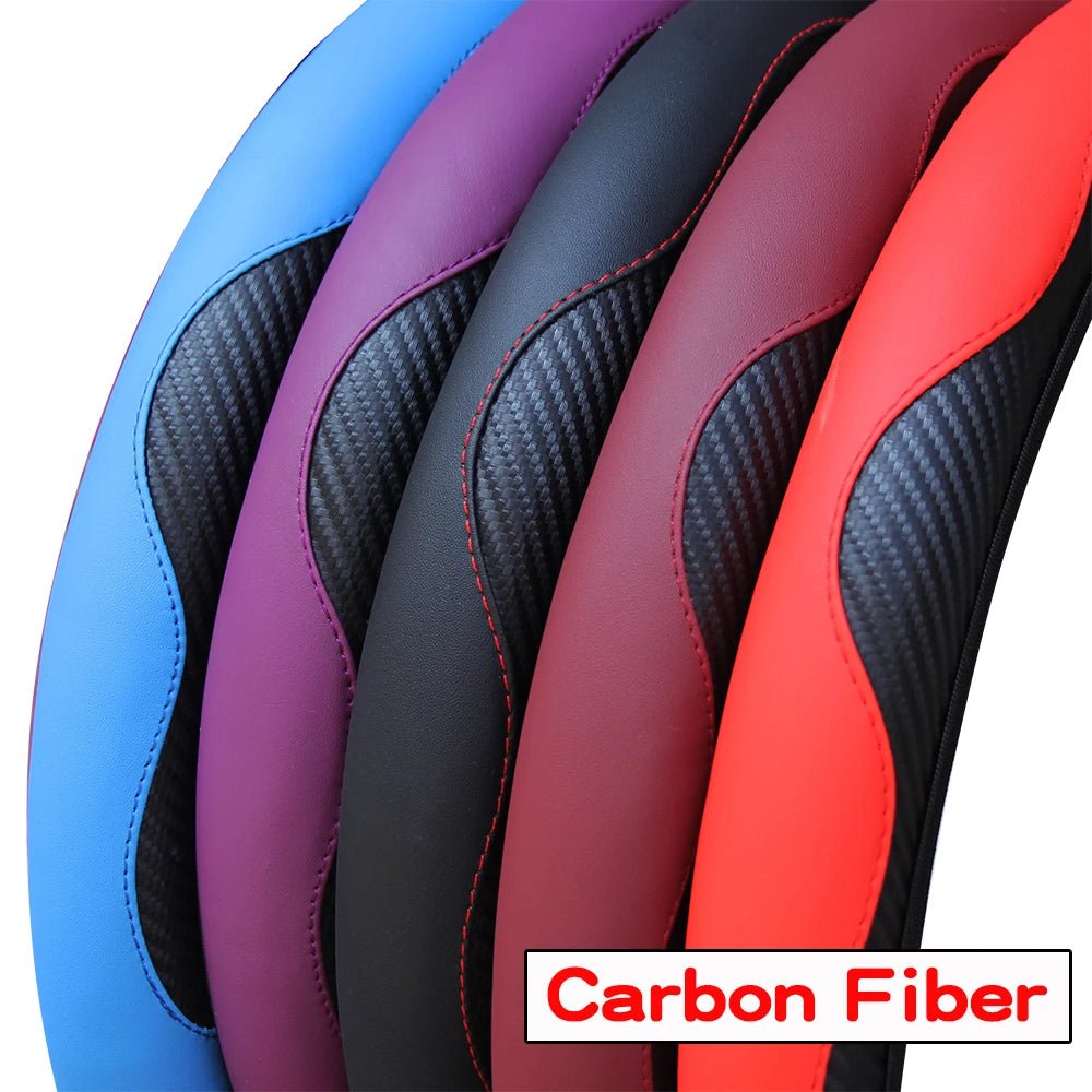 PU Carbon Fiber Leather Car Steering Wheel Cover without Inner Ring Suitable for 14.5 - 15 Inches of Automotive Supplies - Avero