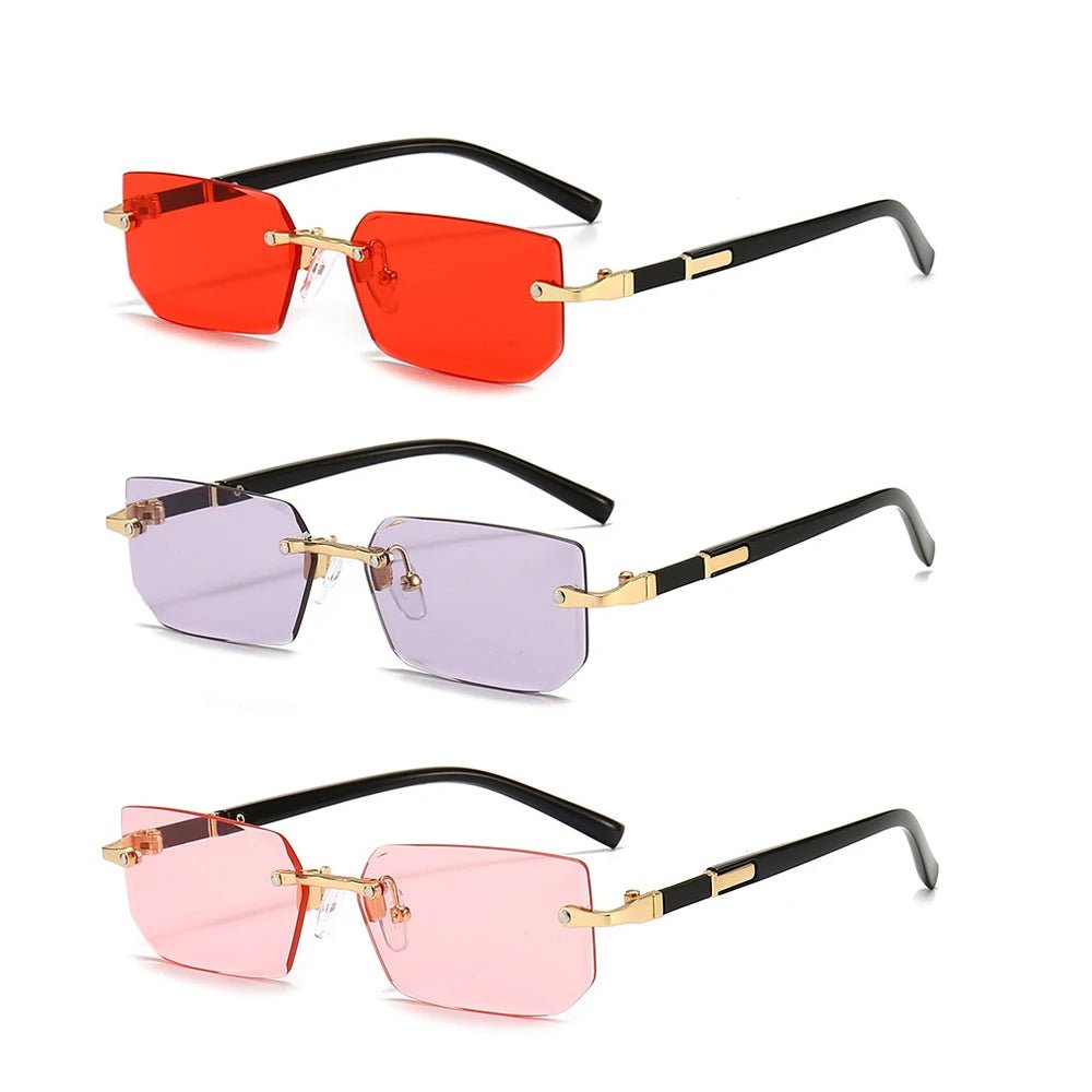 Rimless Sunglasses Rectangle Fashion Popular Women Men Shades Small Square Sun Glasses For Female Male Summer Traveling Oculos - Avero