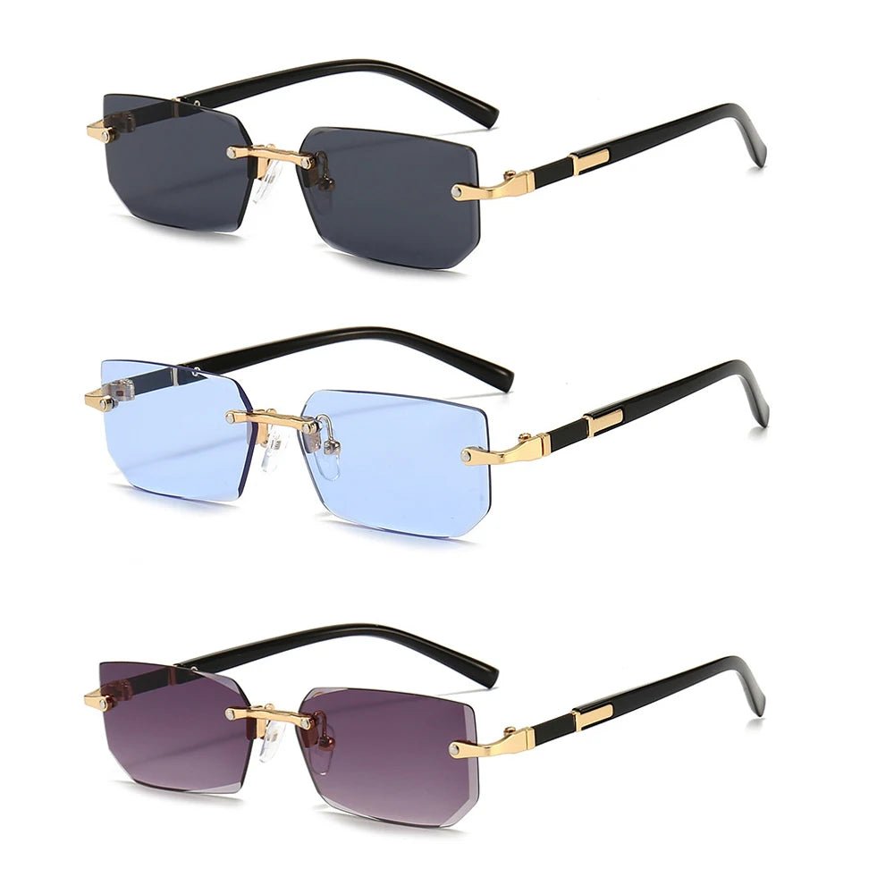 Rimless Sunglasses Rectangle Fashion Popular Women Men Shades Small Square Sun Glasses For Female Male Summer Traveling Oculos - Avero