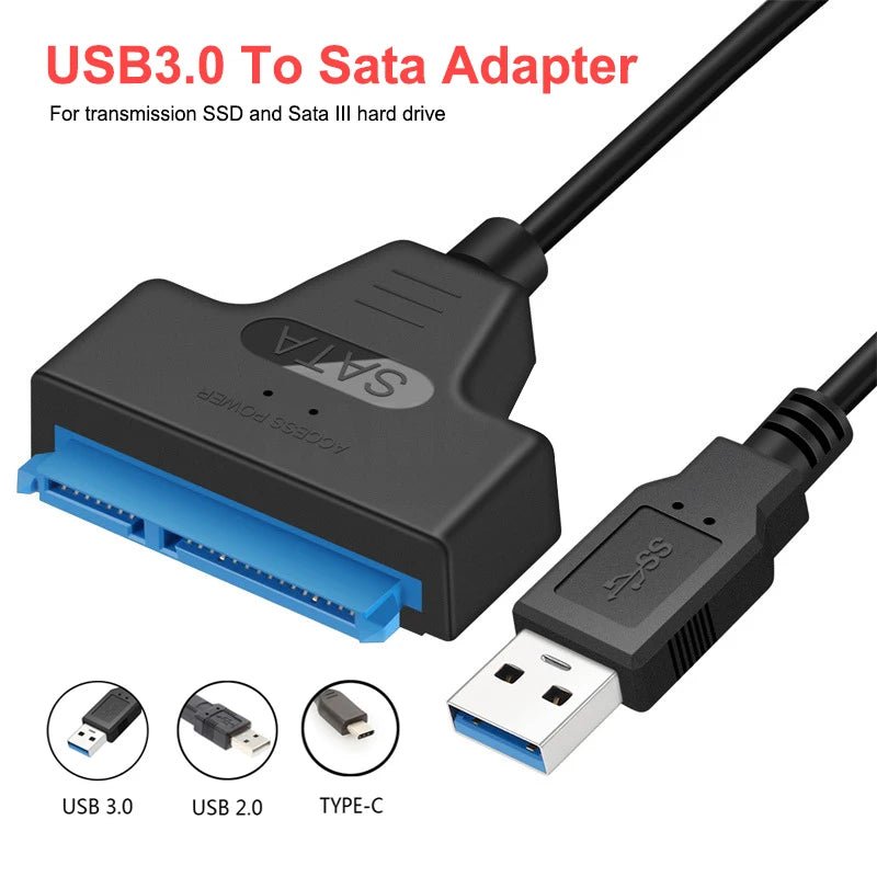 SATA to USB 3.0/2.0/Type - C Adapter Sata Cable Up To 6 Gbps Support 2.5 Inch External HDD SSD Hard Drive 22 Pin Sata III Cable - Avero