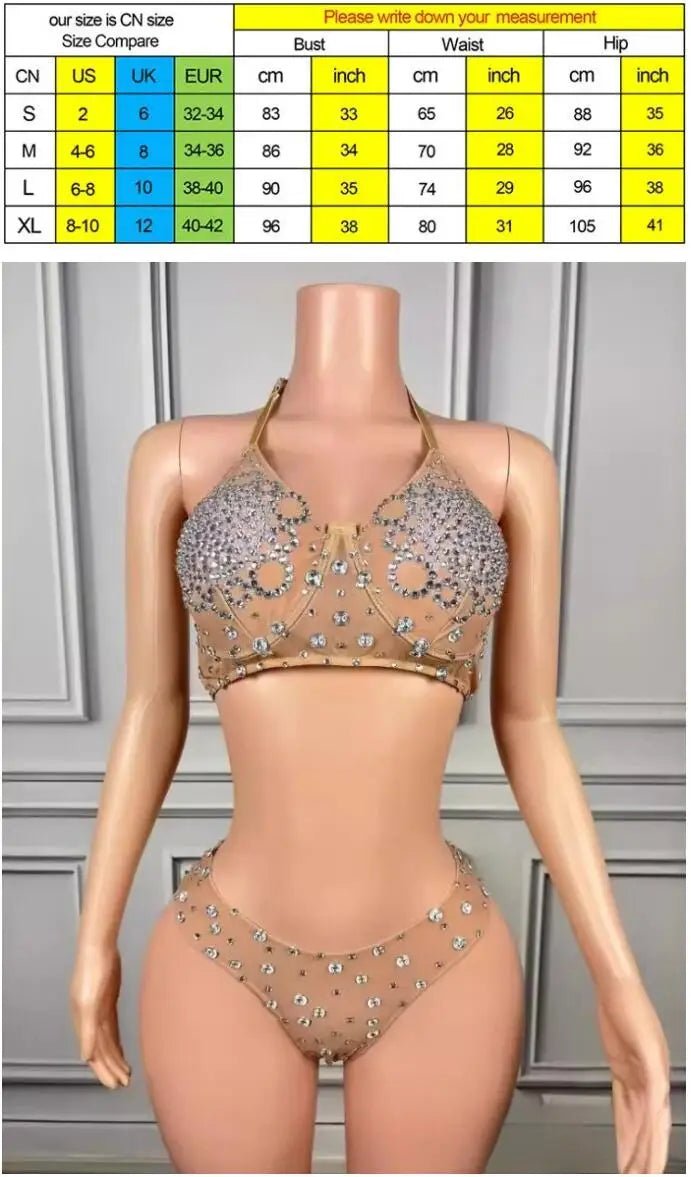 Sexy Seaside Surf Vacation Exquisite Rhinestone Bikini Spa Party Split Two - piece Spice Girl Swimsuit Vestidos De Noche Elegantes - Avero