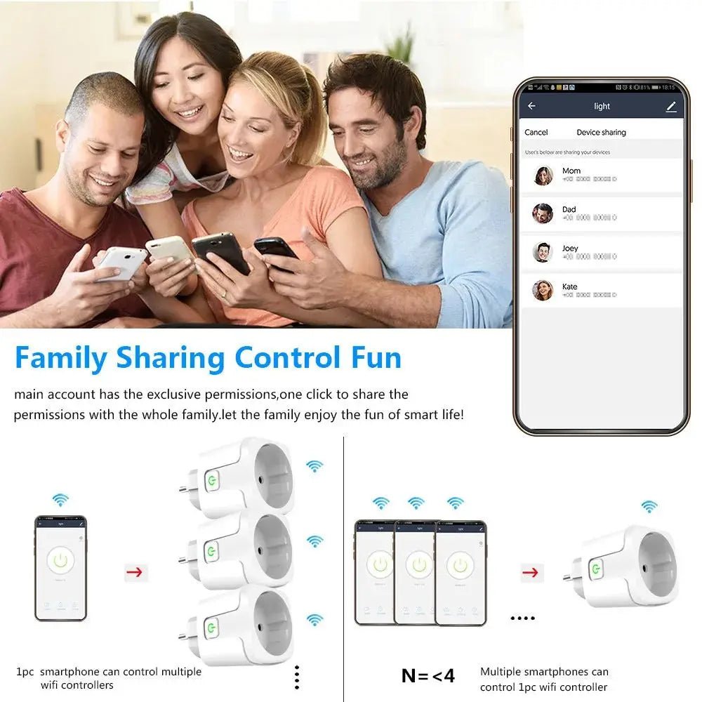 Smart Plug WiFi Socket EU 16A/20A With Power Monitor Timing Function Tuya Smart Life APP Works With Alexa Google Home - Avero