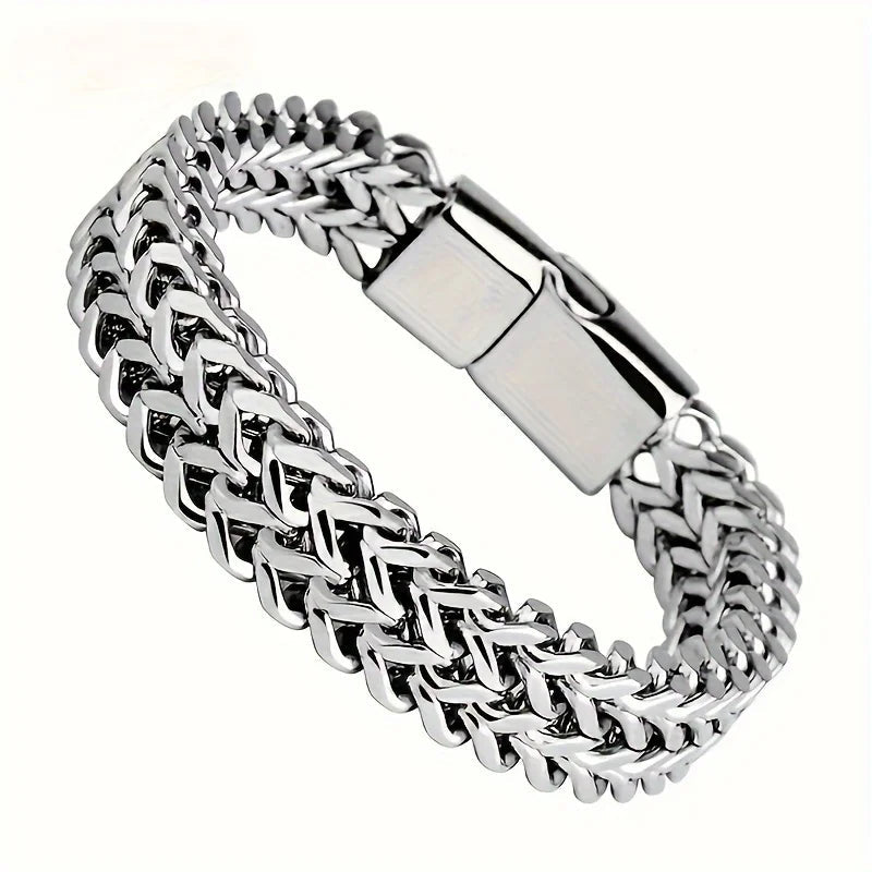 Stainless Steel Braided Double Row Front and Rear Fish Scale Alloy Magnetic Buckle Bracelet with Keel Jewelry New Model - Avero