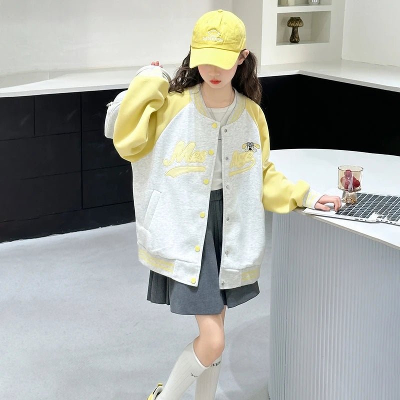 Teenage Girls Casual Baseball - Uniform Coat Loose Style Kids Spring Autumn Sporty Jacket Children New Arrival Sports Costume - Avero