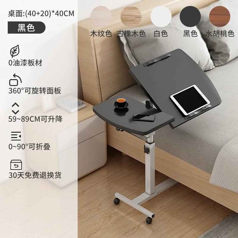Tilting Overbed Table with Wheels, Height Adjustable Bedside Desk, 2 Tilting Desktops, Mobile Laptop Table Stand Desk - Avero