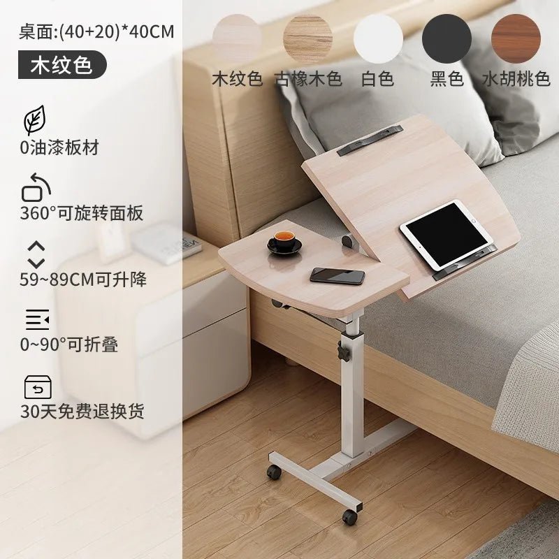 Tilting Overbed Table with Wheels, Height Adjustable Bedside Desk, 2 Tilting Desktops, Mobile Laptop Table Stand Desk - Avero