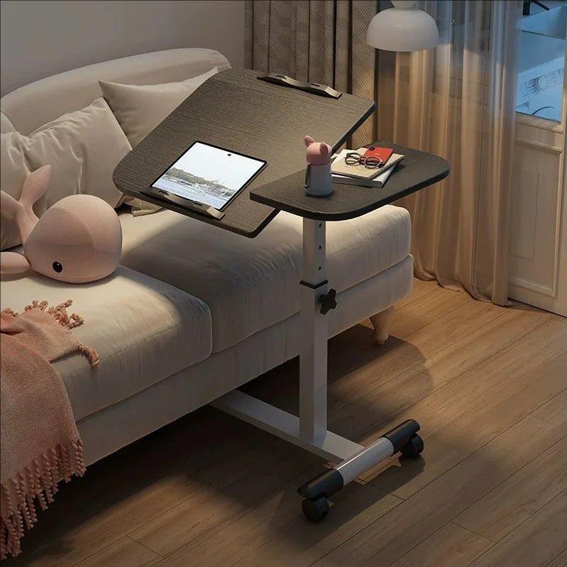 Tilting Overbed Table with Wheels, Height Adjustable Bedside Desk, 2 Tilting Desktops, Mobile Laptop Table Stand Desk - Avero