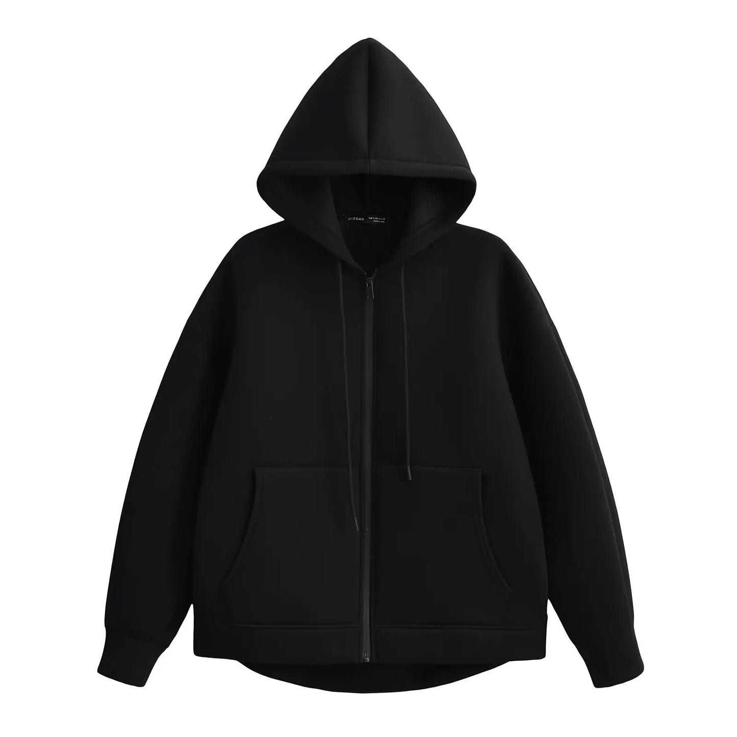 TRAFZA Autumn Women Gray Jacket With Hood Long Sleeve Big Pocket Zipper Jacket Coat Woman Loose Casual Outerwear Coat Tops - Avero