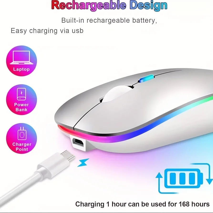 Ultra - Slim Wireless Rechargeable Mouse with LED Lighting, Dual Mode (BT & 2.4G), Compatible with iPad, Laptop, PC, Mac, Windows - Avero