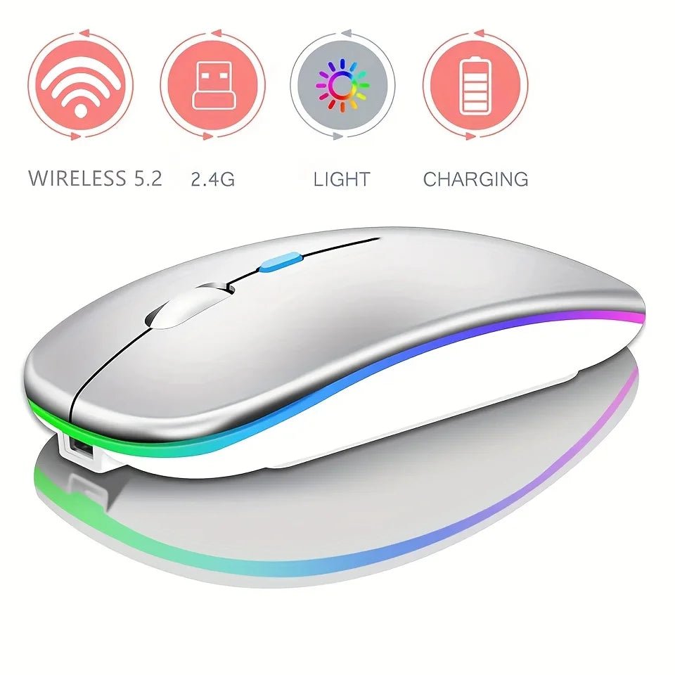 Ultra - Slim Wireless Rechargeable Mouse with LED Lighting, Dual Mode (BT & 2.4G), Compatible with iPad, Laptop, PC, Mac, Windows - Avero