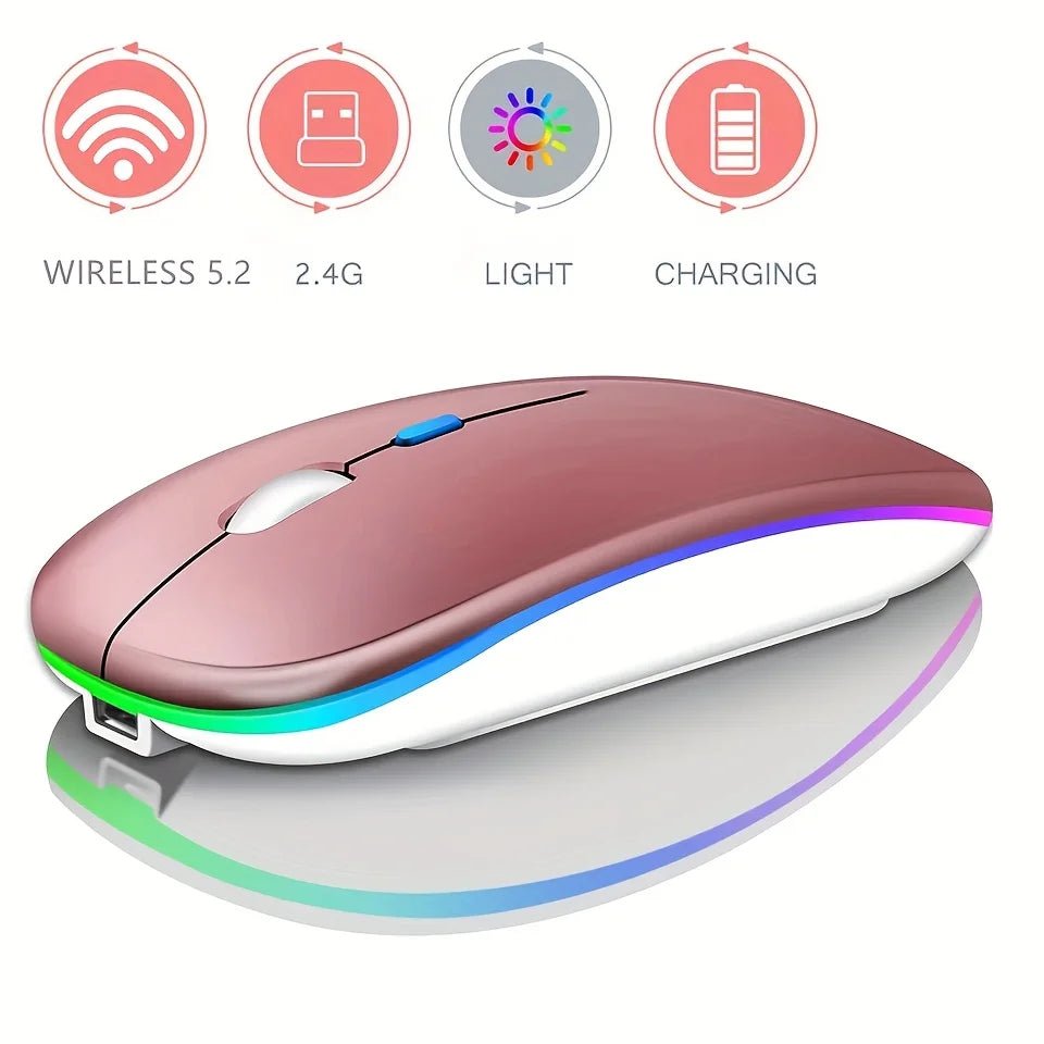 Ultra - Slim Wireless Rechargeable Mouse with LED Lighting, Dual Mode (BT & 2.4G), Compatible with iPad, Laptop, PC, Mac, Windows - Avero