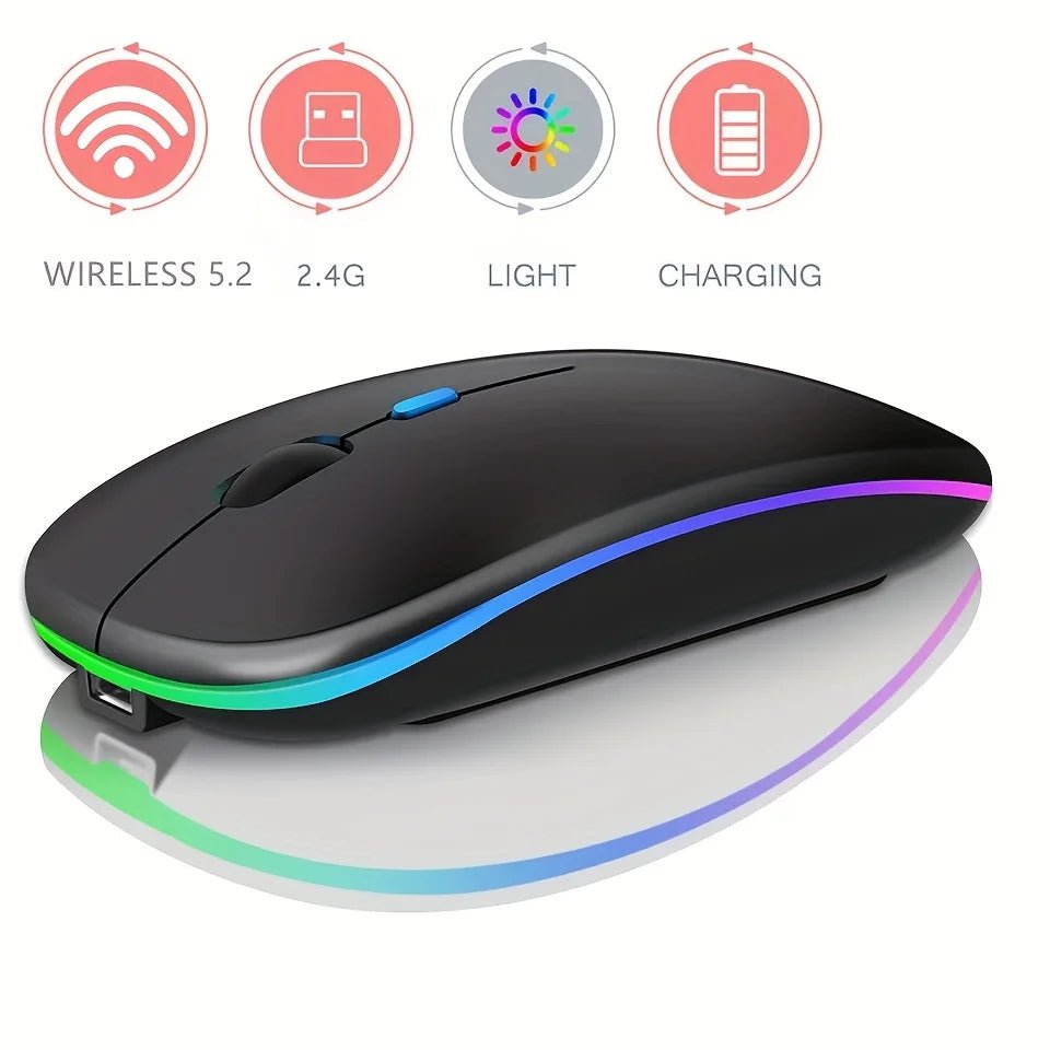 Ultra - Slim Wireless Rechargeable Mouse with LED Lighting, Dual Mode (BT & 2.4G), Compatible with iPad, Laptop, PC, Mac, Windows - Avero