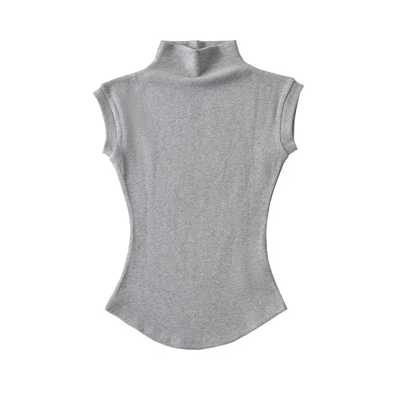 Women Summer Sexy Turtleneck Sleeveless T-Shirts Tops Solid Slim Fit Pullovers Causal Tees Shirts Female Streetwear Basics Tees - Avero
