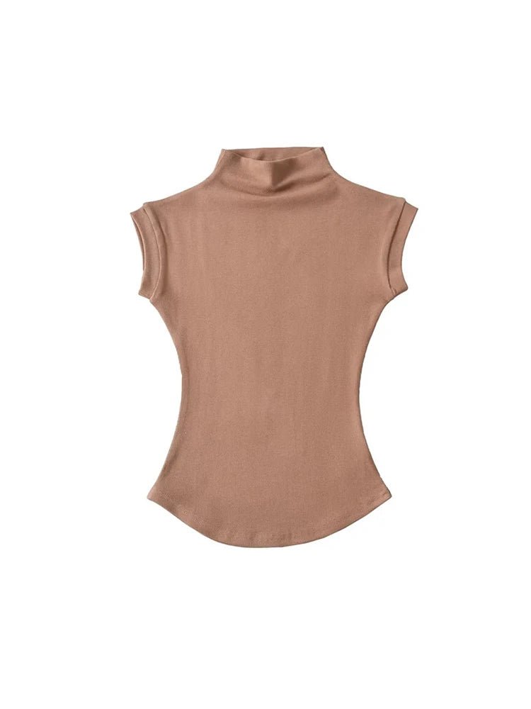 Women Summer Sexy Turtleneck Sleeveless T-Shirts Tops Solid Slim Fit Pullovers Causal Tees Shirts Female Streetwear Basics Tees - Avero