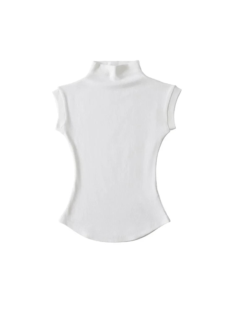 Women Summer Sexy Turtleneck Sleeveless T-Shirts Tops Solid Slim Fit Pullovers Causal Tees Shirts Female Streetwear Basics Tees - Avero