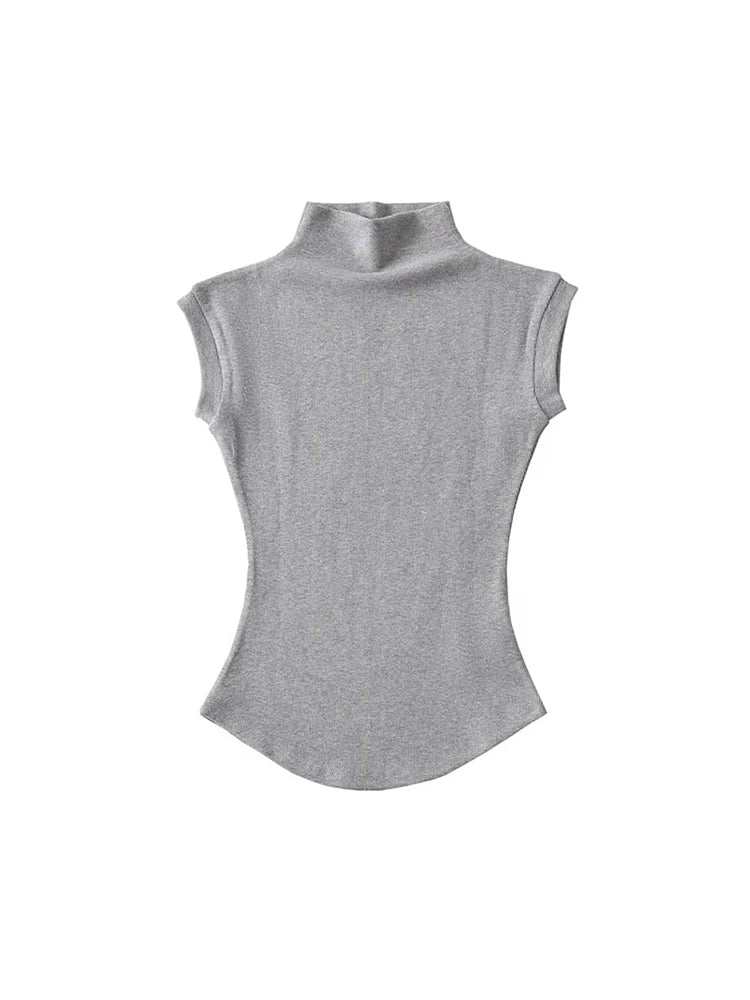 Women Summer Sexy Turtleneck Sleeveless T-Shirts Tops Solid Slim Fit Pullovers Causal Tees Shirts Female Streetwear Basics Tees - Avero