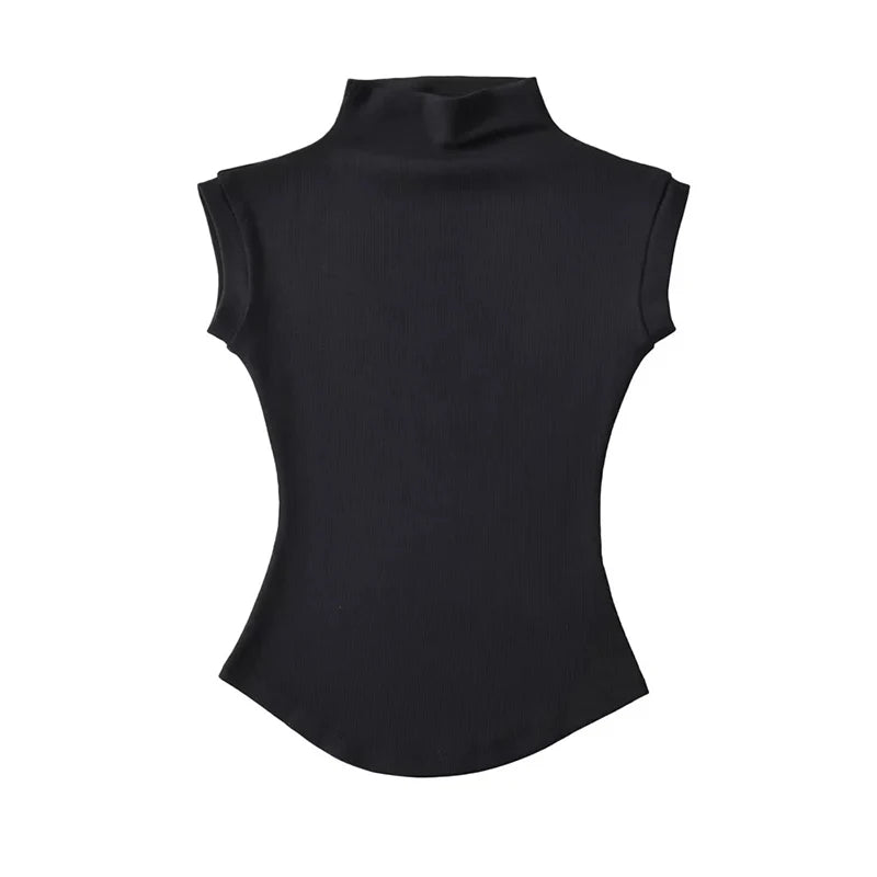 Women Summer Sexy Turtleneck Sleeveless T-Shirts Tops Solid Slim Fit Pullovers Causal Tees Shirts Female Streetwear Basics Tees - Avero