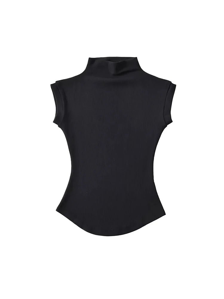 Women Summer Sexy Turtleneck Sleeveless T-Shirts Tops Solid Slim Fit Pullovers Causal Tees Shirts Female Streetwear Basics Tees - Avero