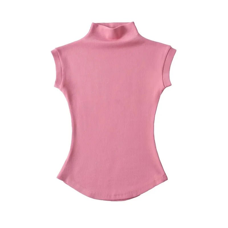 Women Summer Sexy Turtleneck Sleeveless T-Shirts Tops Solid Slim Fit Pullovers Causal Tees Shirts Female Streetwear Basics Tees - Avero