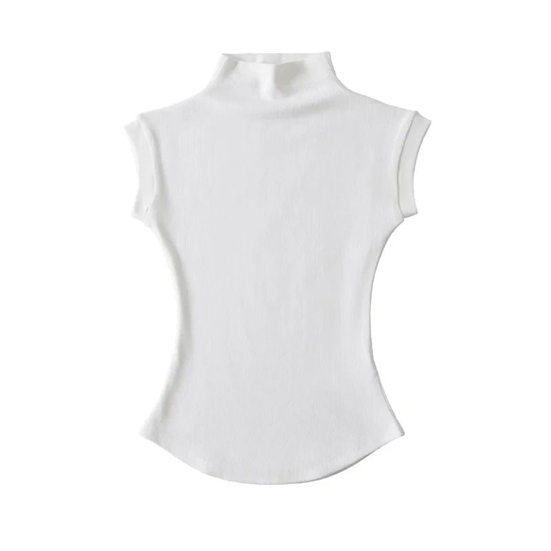 Women Summer Sexy Turtleneck Sleeveless T-Shirts Tops Solid Slim Fit Pullovers Causal Tees Shirts Female Streetwear Basics Tees - Avero