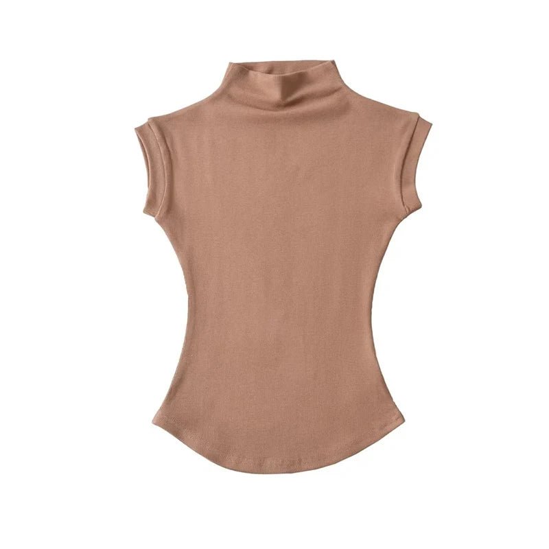 Women Summer Sexy Turtleneck Sleeveless T-Shirts Tops Solid Slim Fit Pullovers Causal Tees Shirts Female Streetwear Basics Tees - Avero