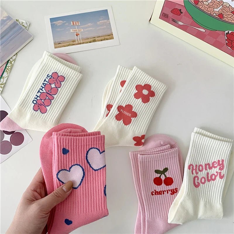 Women's Cute Korean Fashion Socks Love Heart Square Funny Casual Comfy Street Hip Hop Skateboard Daily Trendy Footwear - Avero