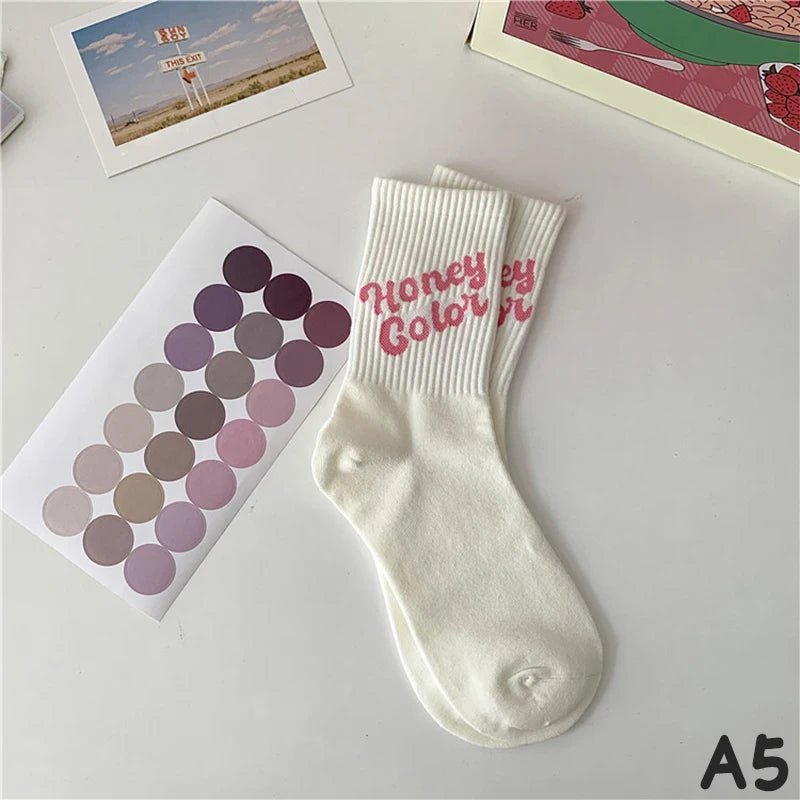 Women's Cute Korean Fashion Socks Love Heart Square Funny Casual Comfy Street Hip Hop Skateboard Daily Trendy Footwear - Avero