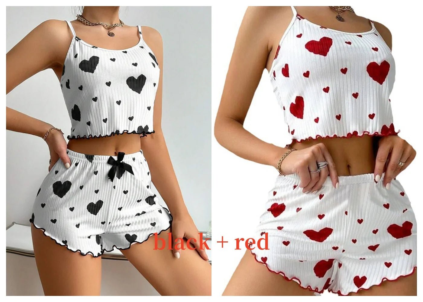 Women'S Pajamas Set Sleepwear 2 PCS Short Tank Tops and Shorts S M L White Ventilate Soft Casual Love Printing - Avero