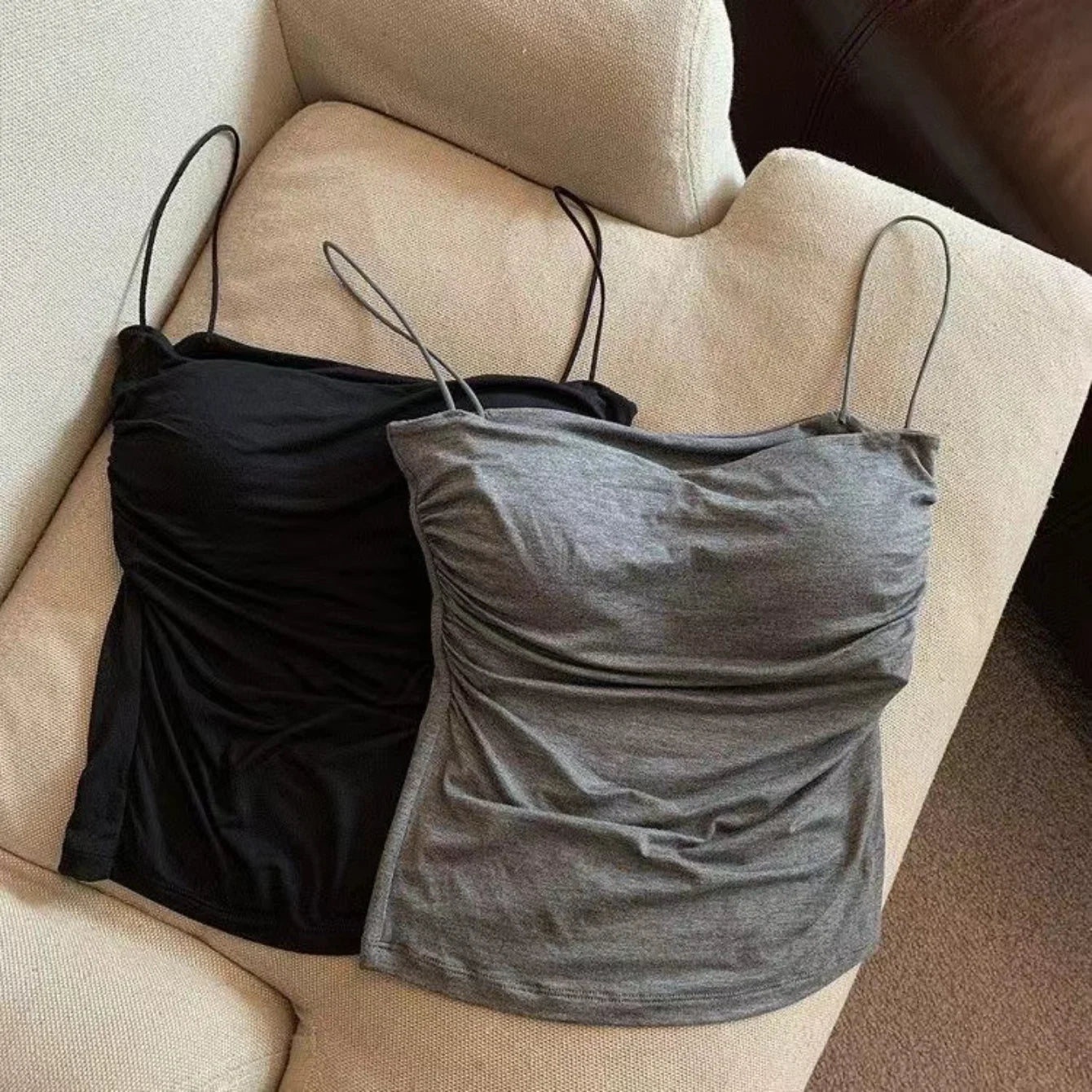 Women's Sleeveless Top Tank Underwear Fitted Camisole Sexy Short Top With Thin Straps Plain White Tank Top Korean Style - Avero