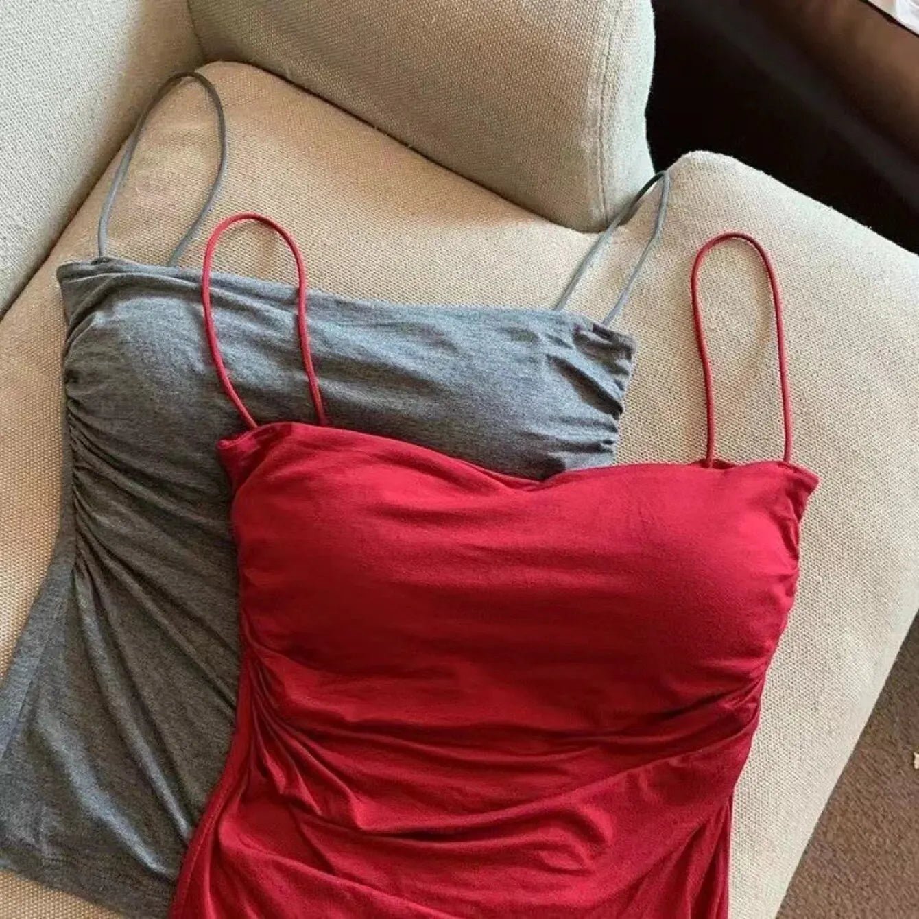 Women's Sleeveless Top Tank Underwear Fitted Camisole Sexy Short Top With Thin Straps Plain White Tank Top Korean Style - Avero
