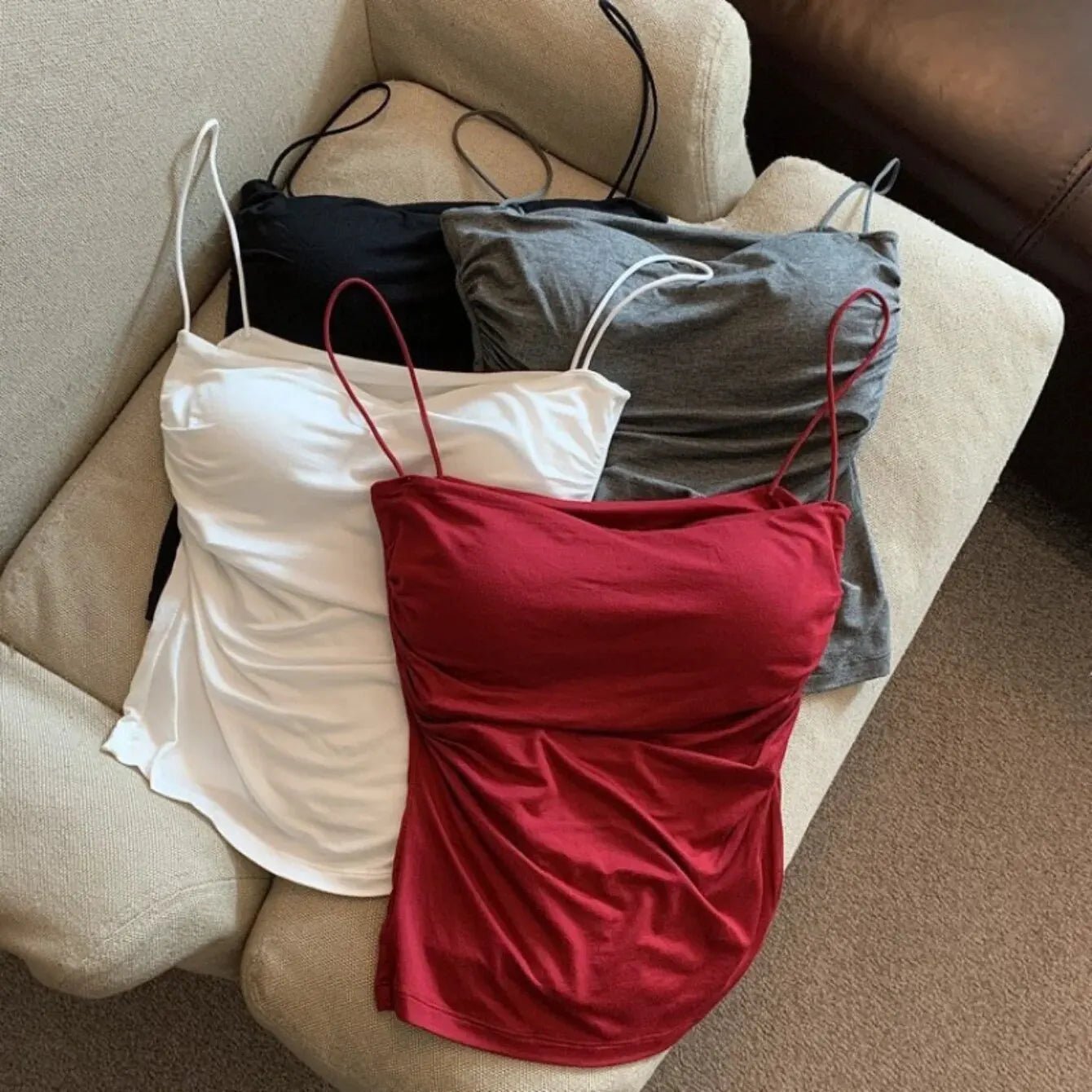 Women's Sleeveless Top Tank Underwear Fitted Camisole Sexy Short Top With Thin Straps Plain White Tank Top Korean Style - Avero
