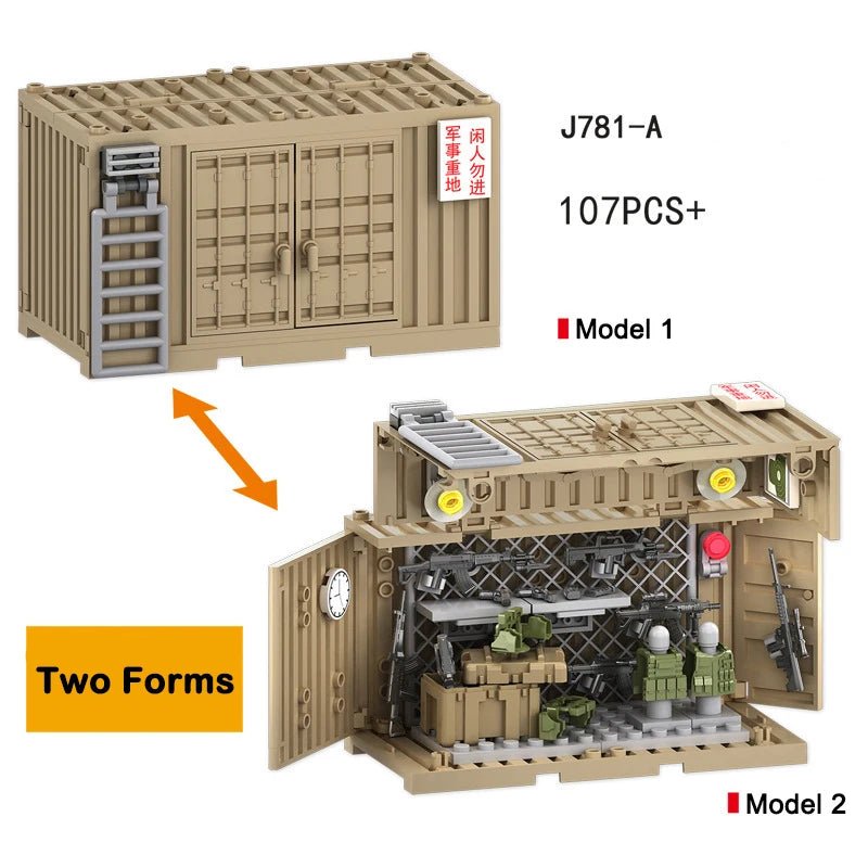 WW2 Military MOC War 2 Container Camp Equipment Warehouse SWAT Scene Cannon Base Model Building Blocks Bricks Children Toys Gift - Avero