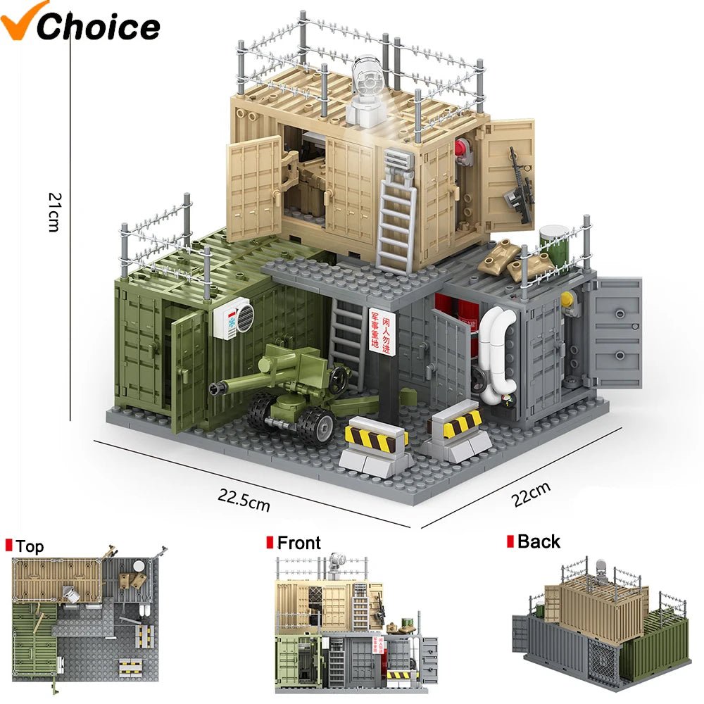 WW2 Military MOC War 2 Container Camp Equipment Warehouse SWAT Scene Cannon Base Model Building Blocks Bricks Children Toys Gift - Avero