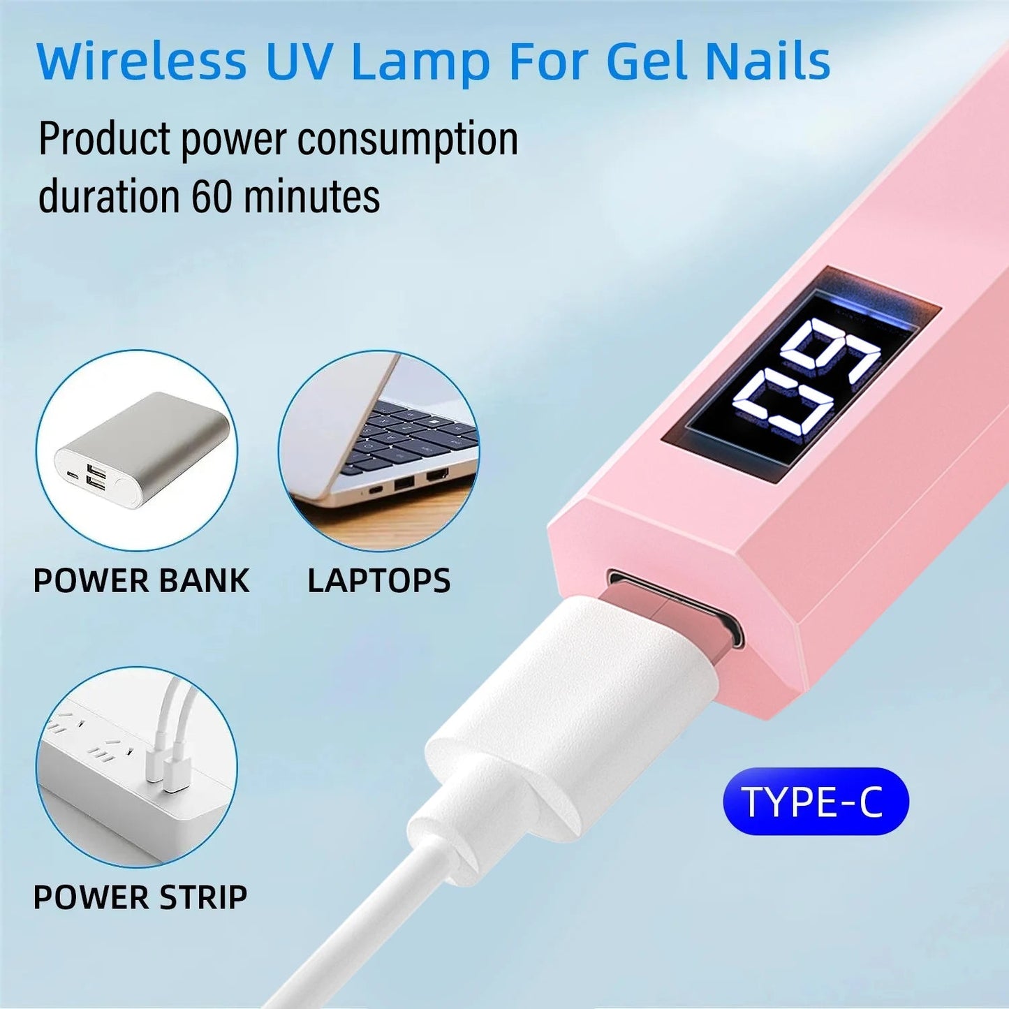 YIKOOLIN Convenient Handheld Nail Dryer Lamp UV/LED Nail Curing All Gel Polish Nail Art Tool USB Rechargeabl Nail Lamp - Avero