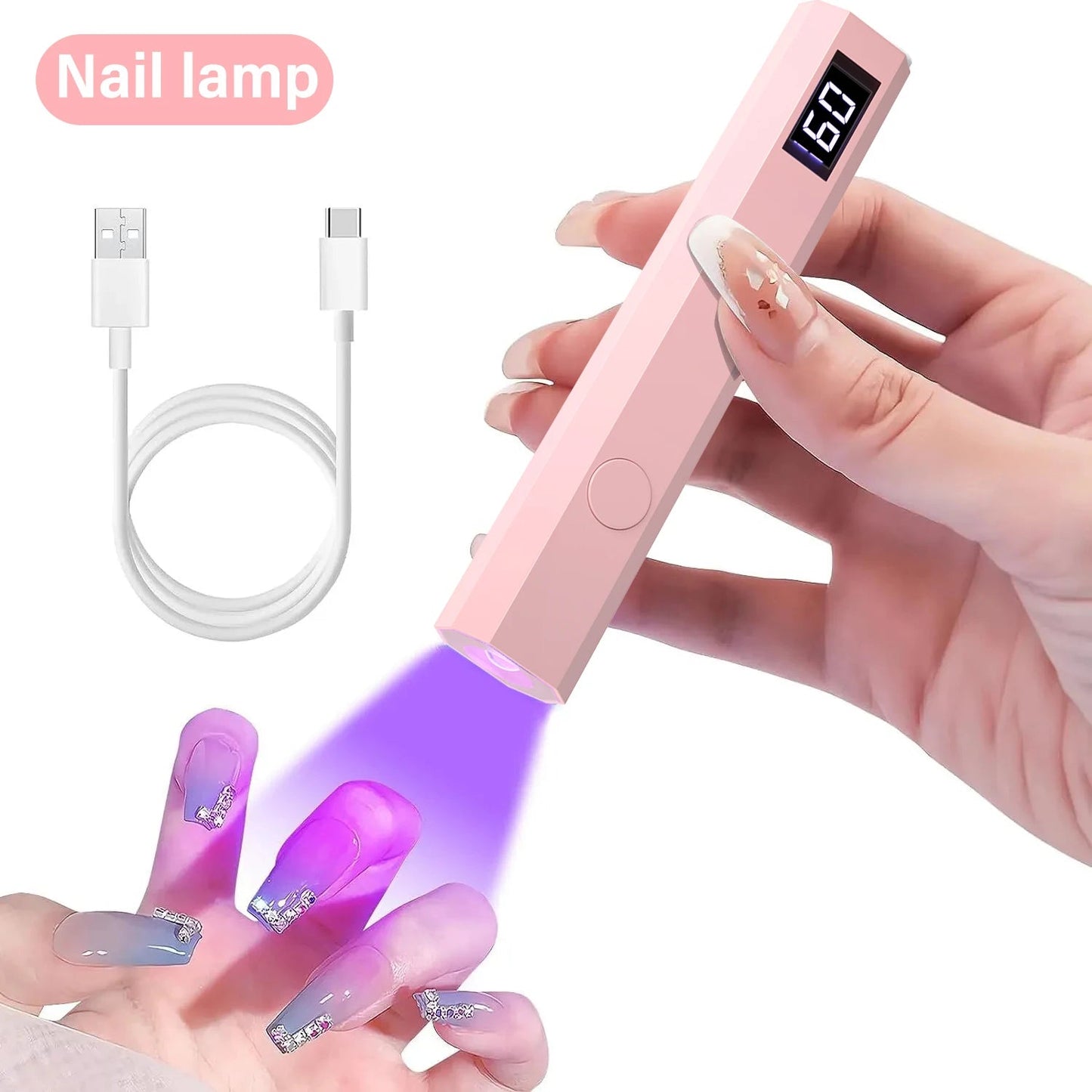 YIKOOLIN Convenient Handheld Nail Dryer Lamp UV/LED Nail Curing All Gel Polish Nail Art Tool USB Rechargeabl Nail Lamp - Avero