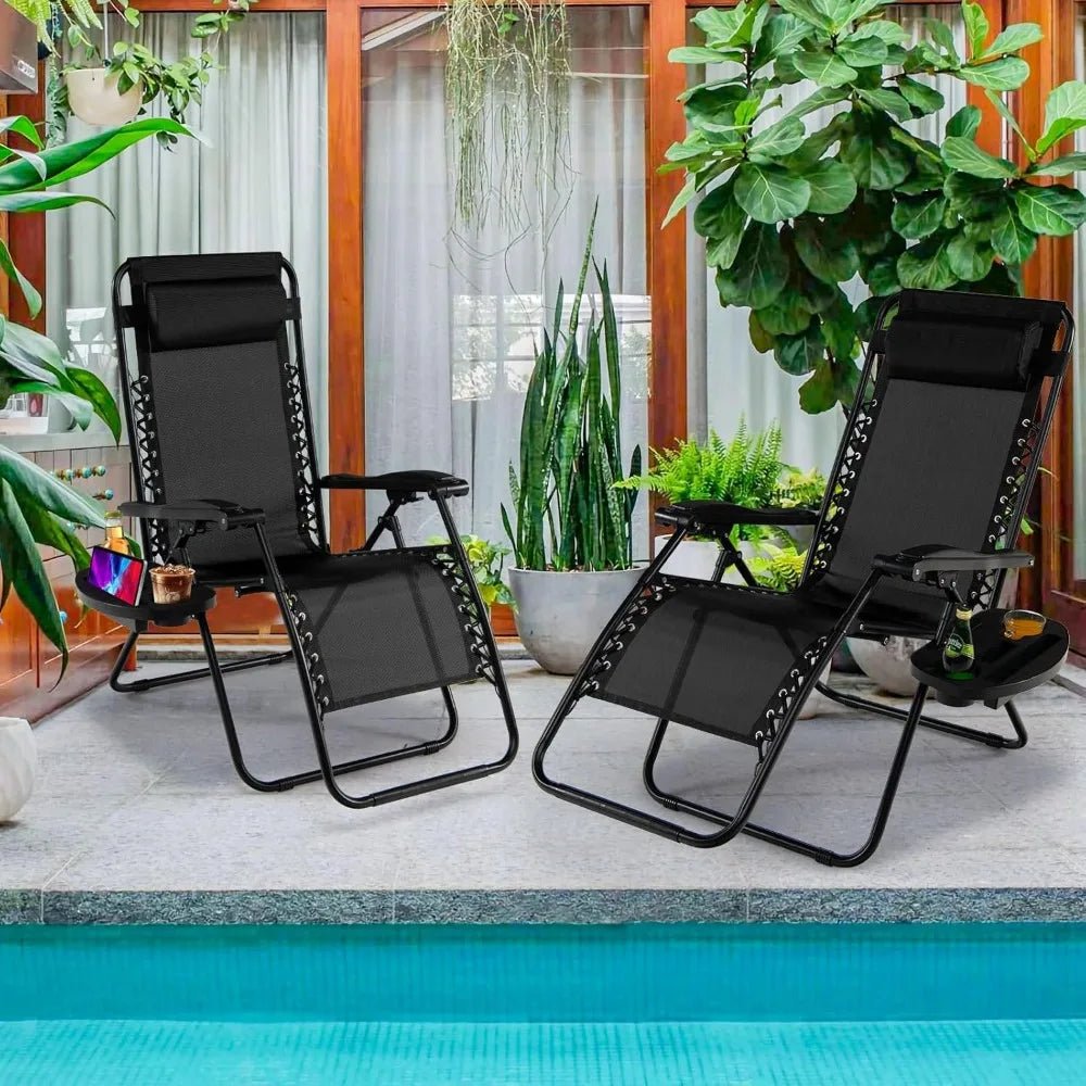 Zero Gravity Lounge Chairs, 160°Adjustable Folding Recliner w/Pillow and Cup Holder, 350LBS Comfy Outdoor Lounge Chairs for Pat - Avero