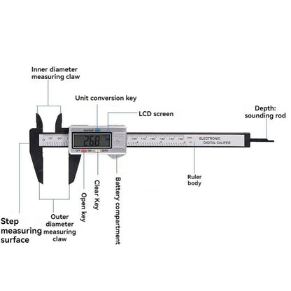 0 - 150mm High Strength Plastic Student Home Woodworking Gap Play Measuring Calipers Electronic Digital Calipers - Avero
