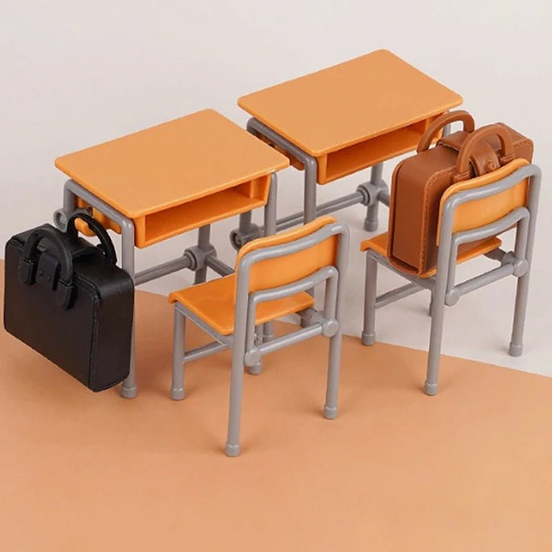1 Set 1:12 Dollhouse Accessories Miniature Desks Chairs Model Classroom Decoration Toy Food Tableware Ornament - Avero