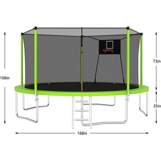 1000 LBS 14FT Outdoor Trampoline with Basketball Hoop & Safety Enclosure Net - ASTM Approved, Heavy - Duty Recreational Trampoline - Avero