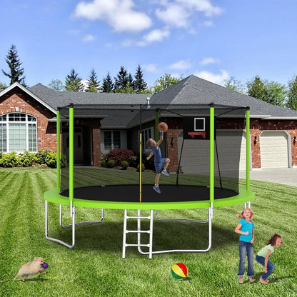 1000 LBS 14FT Outdoor Trampoline with Basketball Hoop & Safety Enclosure Net - ASTM Approved, Heavy - Duty Recreational Trampoline - Avero