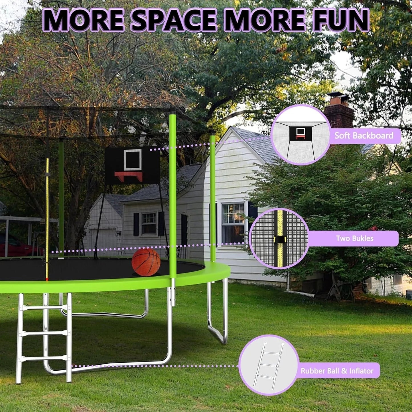 1000 LBS 14FT Outdoor Trampoline with Basketball Hoop & Safety Enclosure Net - ASTM Approved, Heavy - Duty Recreational Trampoline - Avero